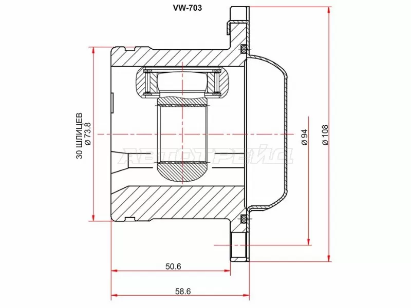 Шрус внутренний SKODA FABIA MK2 07- /OCTAVIA 96-10 /AUDI TT 98-06 /VOLKSWAGEN GOLF 97-12 /POLO 95-08 (SAT: VW-703)
