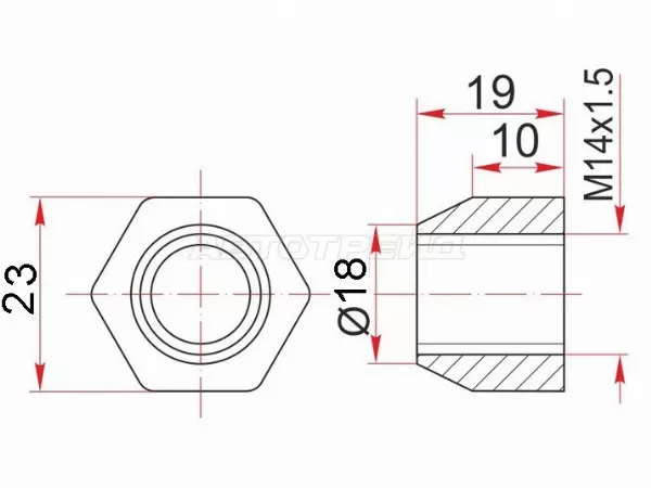 Гайка колесная RR RH TOYOTA DYNA /TOYOACE G15 /HIACE 85-95 (SAT: ST-90942-01004)