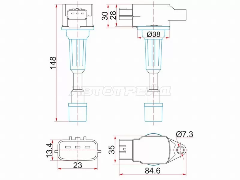 Катушка зажигания MAZDA 2 07- /MAZDA 3 1.6 07- (SAT: ST-ZJ20-18-100)