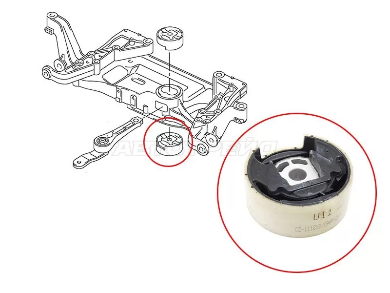 Сайлентблок подрамника нижний VW JETTA 05-16 /GOLF 03- /PASSAT 05-15 /TIGUAN 07- /SKODA YETI 10- /OCTAVIA (SAT: ST-1K0199867Q)
