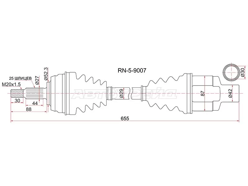 Привод в сборе FR RH RENAULT DUSTER 10- 1.5 дизель /2.0 бензин 4WD TL8 МКПП (SAT: RN-5-9007)