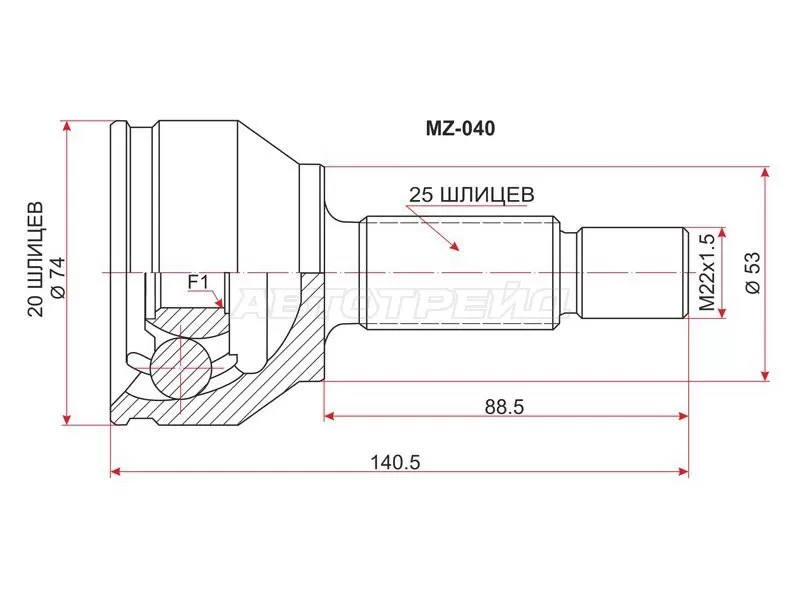 Шрус наружный MAZDA DEMIO ZJ /ZY DY3 /DY5 02-07 (SAT: MZ-040)