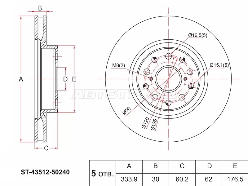 Диск тормозной (Перед) Lexus LS 06-17 (SAT: ST-43512-50240)