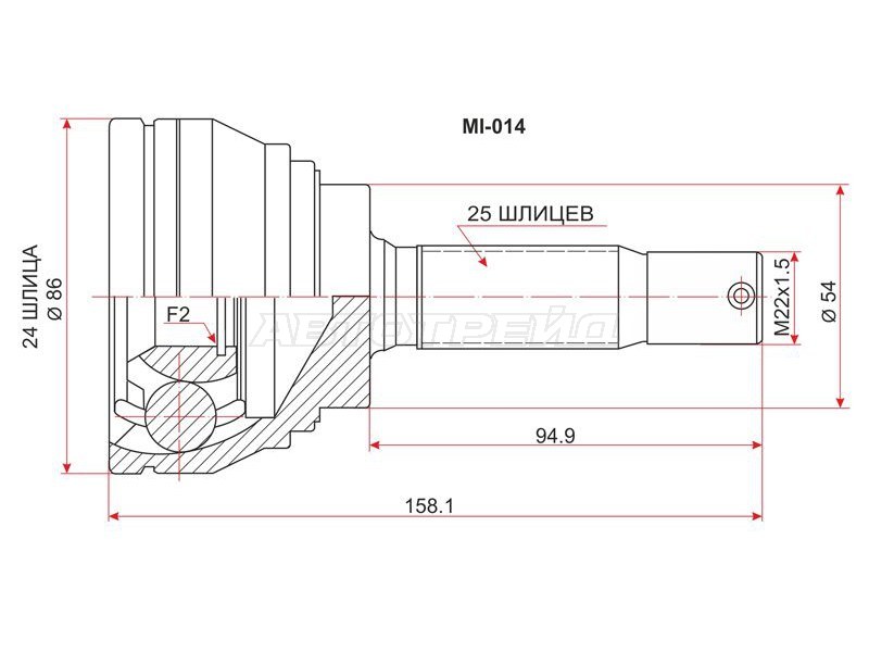 Шрус наружный MITSUBISHI GALANT 4G63 E5# /E7# /E8#A 93-98 /4D68 E57 92-96 (SAT: MI-014)