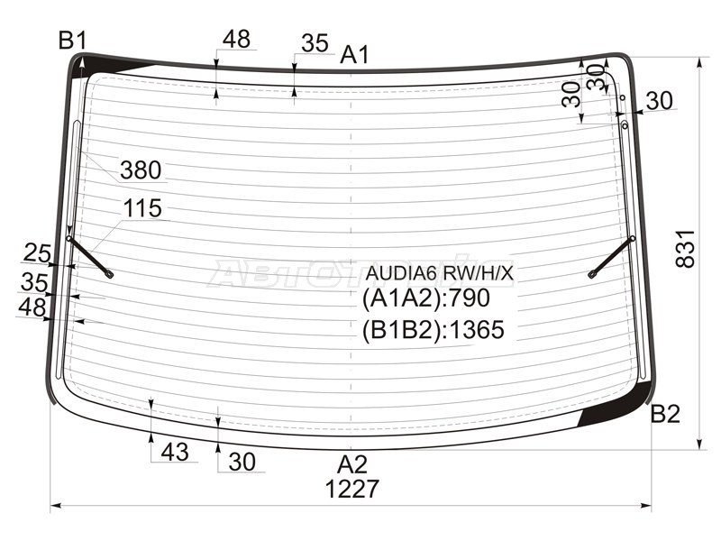 Стекло заднее (Цвет зеленый / Обогрев / Антенна / Молдинг) Audi A6 97-05  / S6 99-04 (XYG: AUDIA6 RW/H/X)