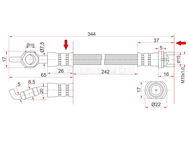 Шланг тормозной передний (Таиланд) TOYOTA BREVIS /CHASER /CRESTA /CROWN /MAJESTA /MARK2 /PROGRES /VEROSSA 4 (SAT: ST-90947-02774)