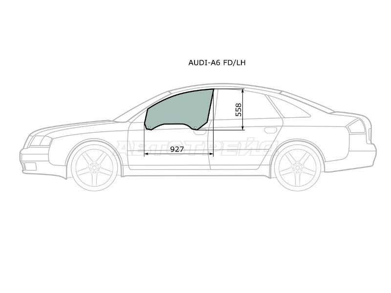 Стекло боковое опускное (Спереди / Слева / Цвет зеленый) Audi A6 97-05  / A6 allroad quattro 00-05  / S6 99-04 (XYG: AUDI-A6 FD/LH)