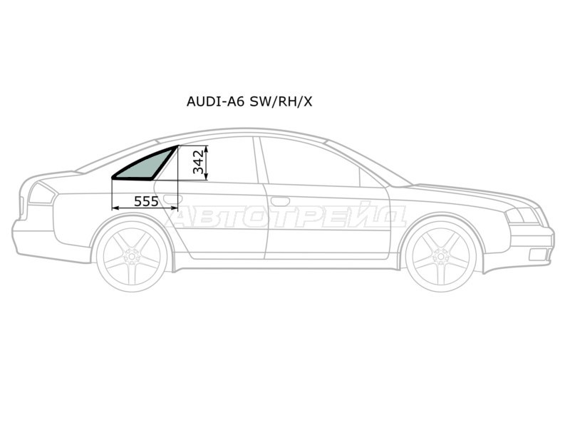 Стекло кузова боковое (не опускное) (Справа / Цвет зеленый) Audi A6 97-05  / S6 99-04 (XYG: AUDI-A6 SW/RH/X)