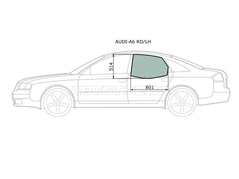 Стекло боковое опускное (Сзади / Слева / Цвет зеленый) Audi A6 97-05  / S6 99-04 (XYG: AUDI-A6 RD/LH)