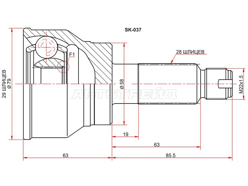 Шрус наружный SUZUKI SX4 YA /YB11 M15A AT /06- (SAT: SK-037)