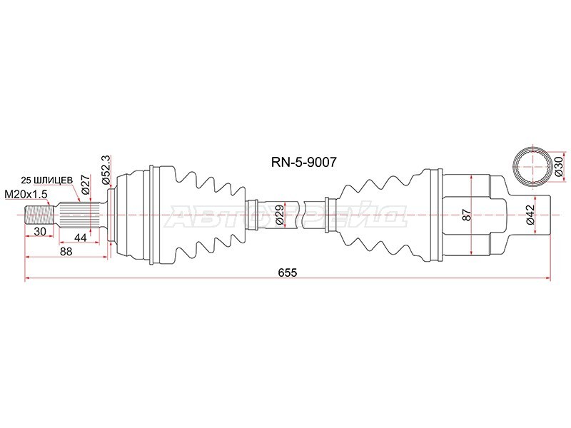 Привод в сборе FR RH RENAULT DUSTER 10- 1.5 дизель /2.0 бензин 4WD TL8 МКПП (SAT: RN-5-9007)
