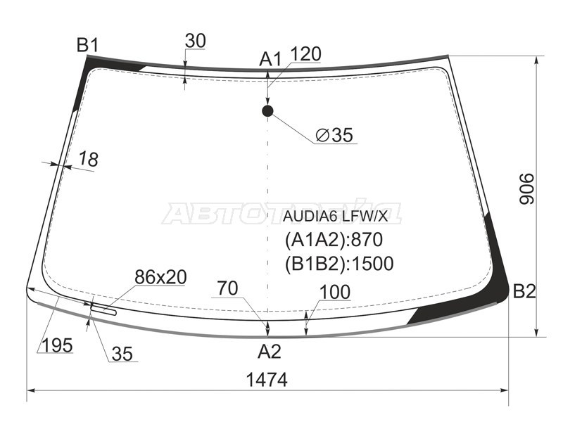 Стекло лобовое (Молдинг) Audi A6 97-05 (XYG: AUDIA6 LFW/X)
